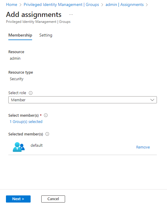 Settings of assignment for group.