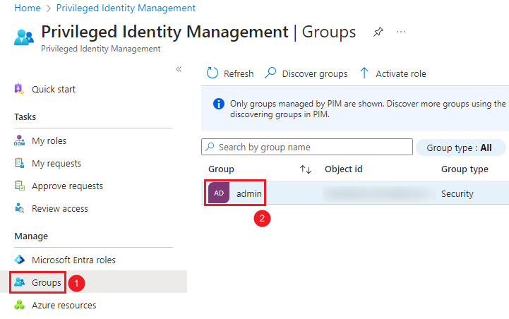 Select group in PIM panel.